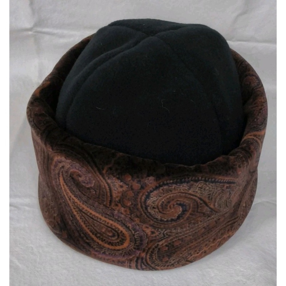 Vintage 90s Neckworks Paisley Winter Hat Fleece Lined Pillbox Beanie Boho USA